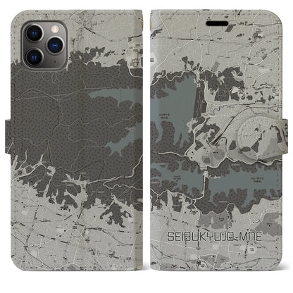 【西武球場前（埼玉県）】地図柄iPhoneケース（手帳タイプ）モノトーン・iPhone 11 Pro Max 用