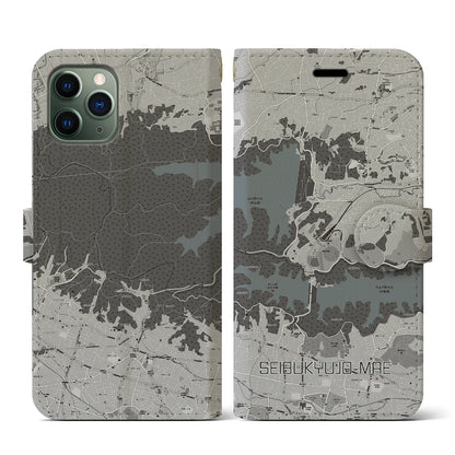 【西武球場前（埼玉県）】地図柄iPhoneケース（手帳タイプ）モノトーン・iPhone 11 Pro 用