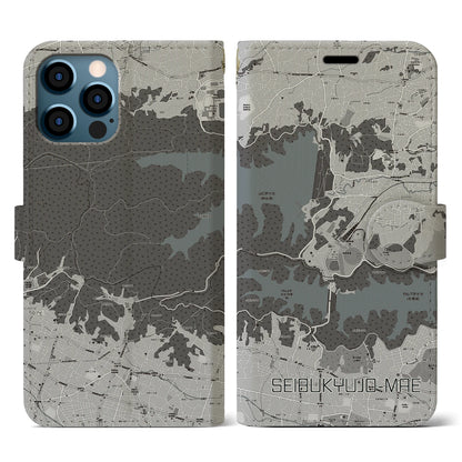 【西武球場前（埼玉県）】地図柄iPhoneケース（手帳タイプ）モノトーン・iPhone 12 / 12 Pro 用