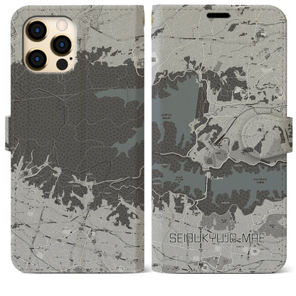 【西武球場前（埼玉県）】地図柄iPhoneケース（手帳タイプ）モノトーン・iPhone 12 Pro Max 用