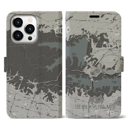 【西武球場前（埼玉県）】地図柄iPhoneケース（手帳タイプ）モノトーン・iPhone 13 Pro 用