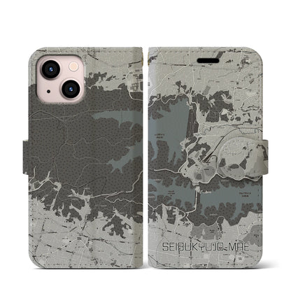 【西武球場前（埼玉県）】地図柄iPhoneケース（手帳タイプ）モノトーン・iPhone 13 mini 用