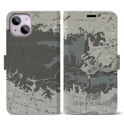 【西武球場前（埼玉県）】地図柄iPhoneケース（手帳タイプ）モノトーン・iPhone 14 用