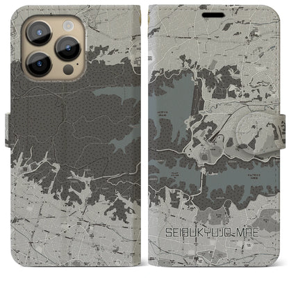 【西武球場前（埼玉県）】地図柄iPhoneケース（手帳タイプ）モノトーン・iPhone 14 Pro Max 用