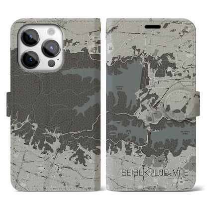 【西武球場前（埼玉県）】地図柄iPhoneケース（手帳タイプ）モノトーン・iPhone 14 Pro 用