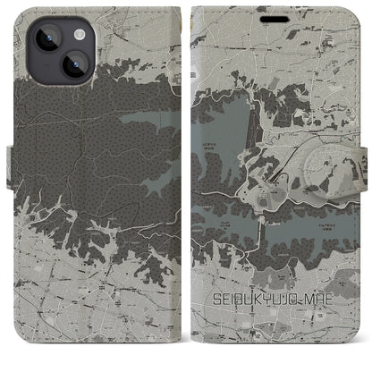 【西武球場前（埼玉県）】地図柄iPhoneケース（手帳タイプ）モノトーン・iPhone 14 Plus 用