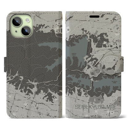 【西武球場前（埼玉県）】地図柄iPhoneケース（手帳タイプ）モノトーン・iPhone 15 用