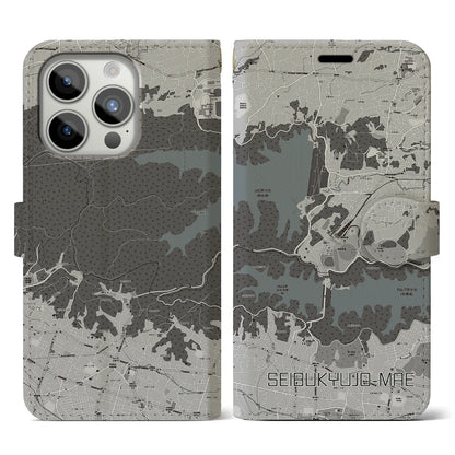 【西武球場前（埼玉県）】地図柄iPhoneケース（手帳タイプ）モノトーン・iPhone 15 Pro 用