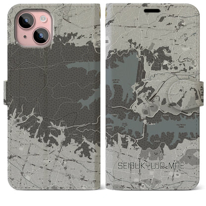 【西武球場前（埼玉県）】地図柄iPhoneケース（手帳タイプ）モノトーン・iPhone 15 Plus 用