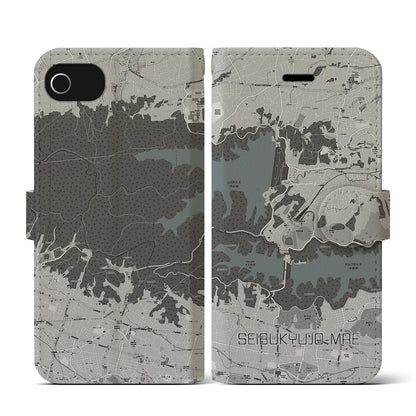 【西武球場前（埼玉県）】地図柄iPhoneケース（手帳タイプ）モノトーン・iPhone SE（第3 / 第2世代） / 8 / 7 / 6s / 6 用