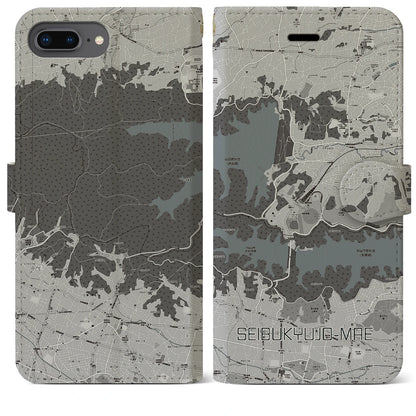 【西武球場前（埼玉県）】地図柄iPhoneケース（手帳タイプ）モノトーン・iPhone 8Plus /7Plus / 6sPlus / 6Plus 用