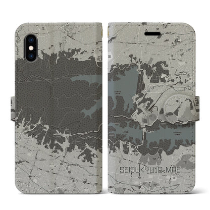 【西武球場前（埼玉県）】地図柄iPhoneケース（手帳タイプ）モノトーン・iPhone XS / X 用