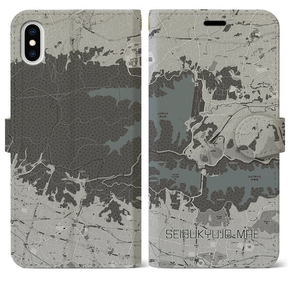 【西武球場前（埼玉県）】地図柄iPhoneケース（手帳タイプ）モノトーン・iPhone XS Max 用