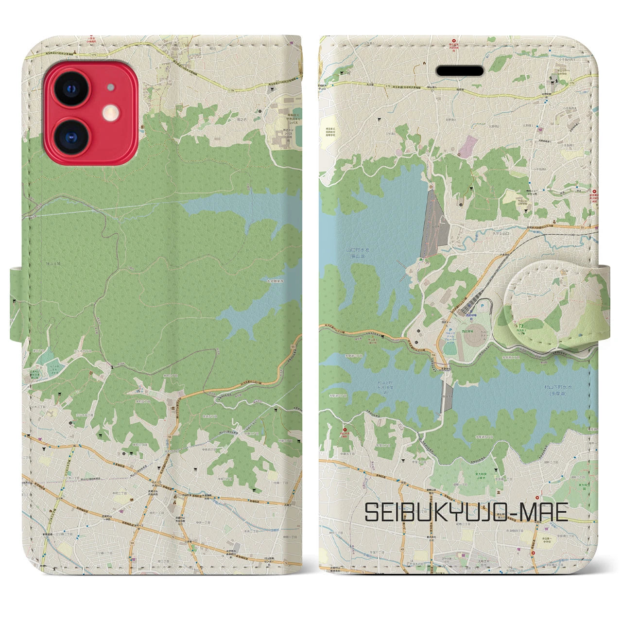【西武球場前】地図柄iPhoneケース（手帳両面タイプ・ナチュラル）iPhone 11 用