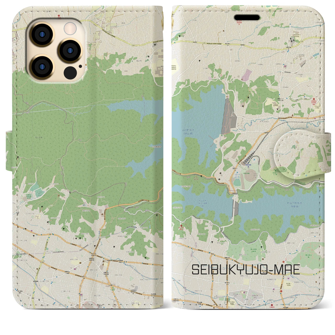 【西武球場前】地図柄iPhoneケース（手帳両面タイプ・ナチュラル）iPhone 12 Pro Max 用