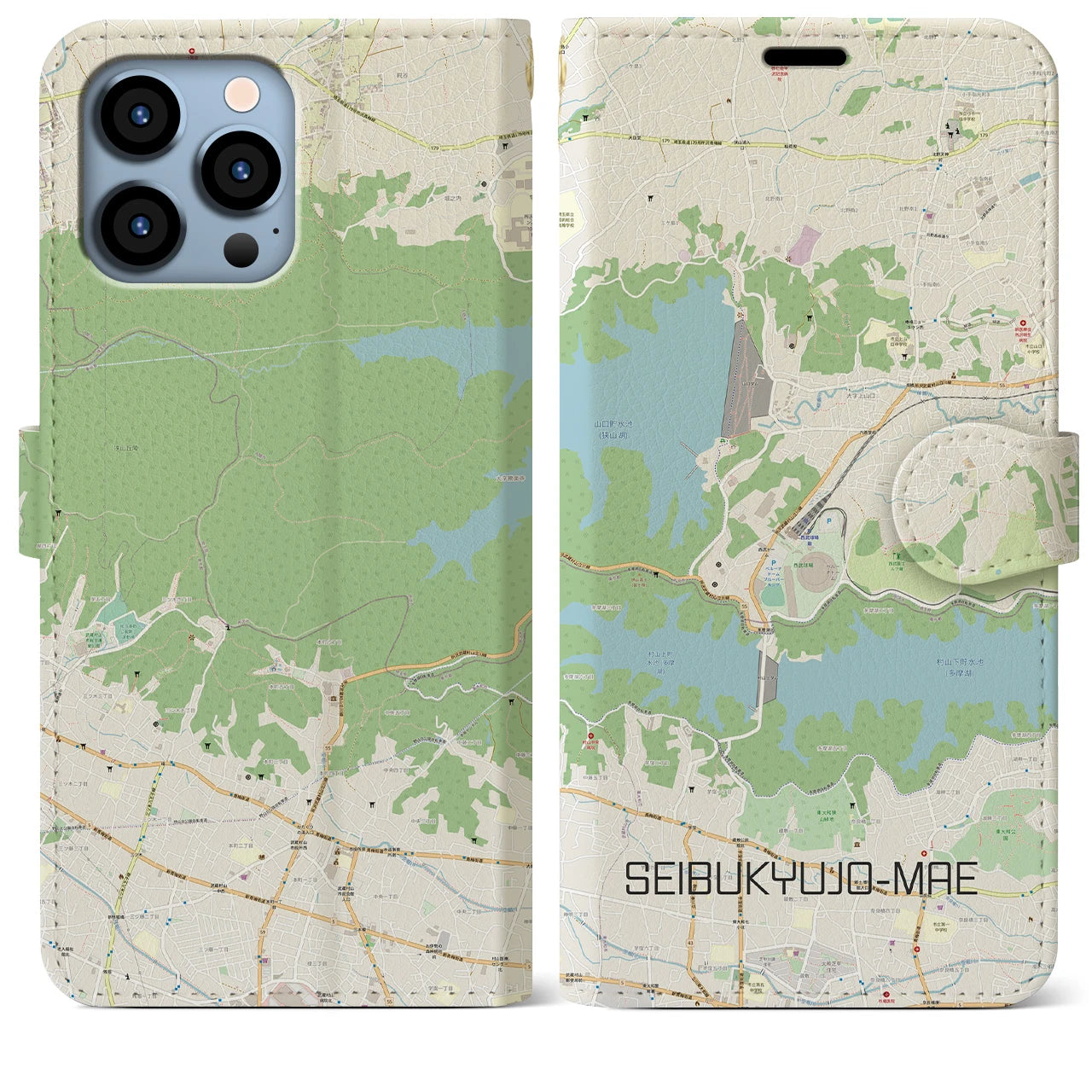 【西武球場前】地図柄iPhoneケース（手帳両面タイプ・ナチュラル）iPhone 13 Pro Max 用