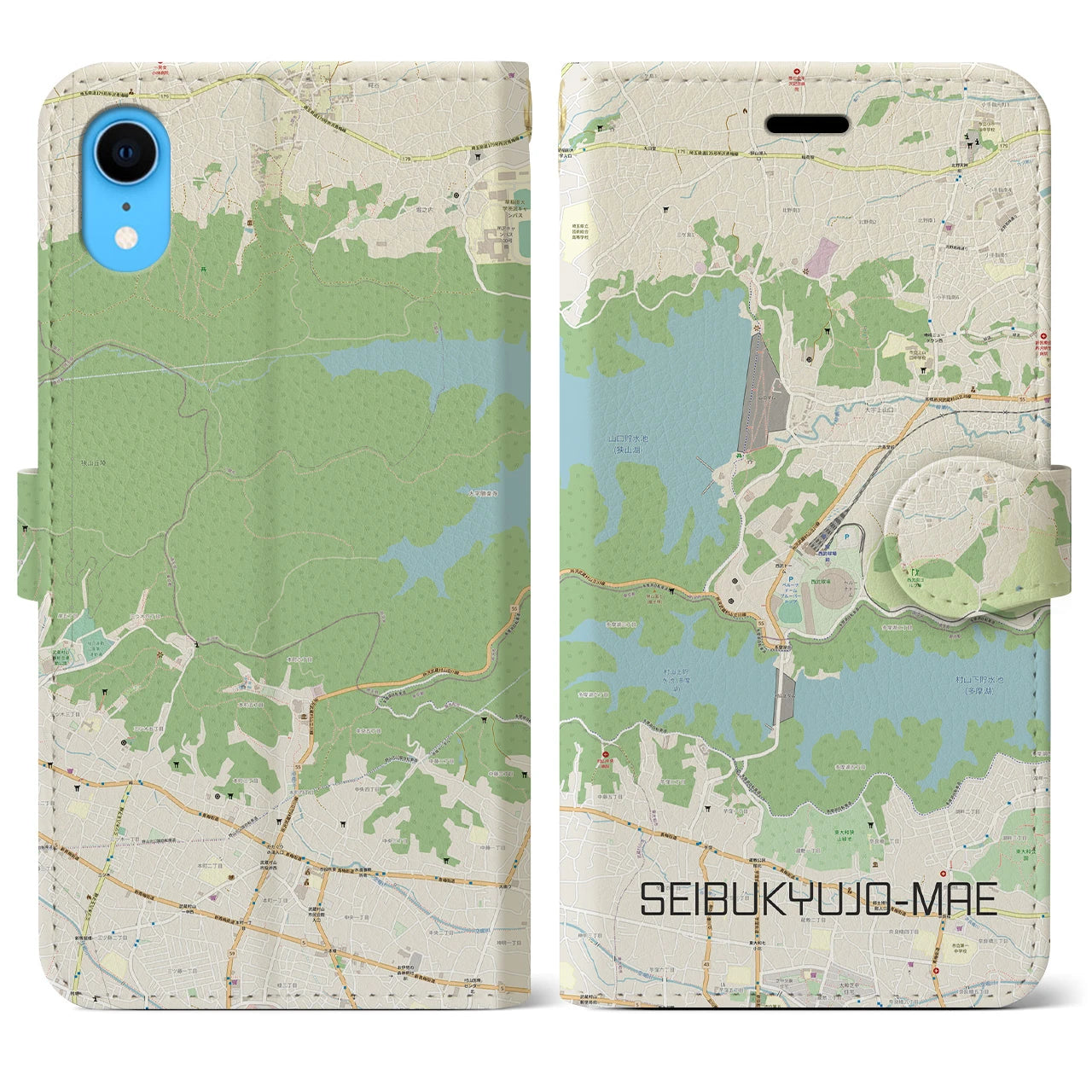 【西武球場前】地図柄iPhoneケース（手帳両面タイプ・ナチュラル）iPhone XR 用