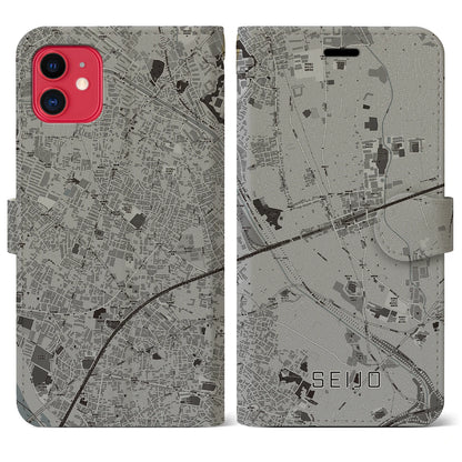 【成城（東京都）】地図柄iPhoneケース（手帳タイプ）モノトーン・iPhone 11 用