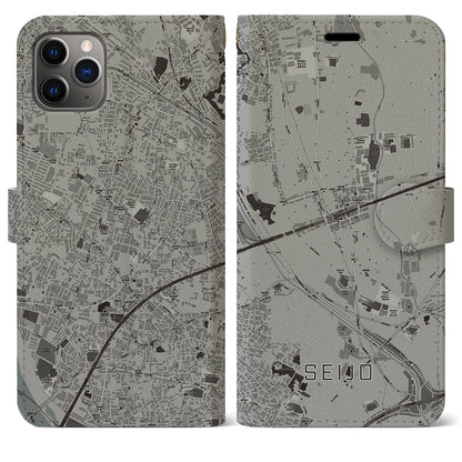 【成城（東京都）】地図柄iPhoneケース（手帳タイプ）モノトーン・iPhone 11 Pro Max 用