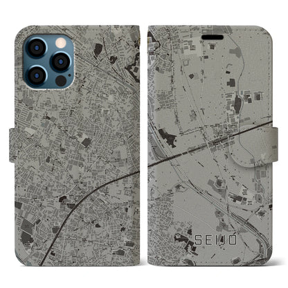 【成城（東京都）】地図柄iPhoneケース（手帳タイプ）モノトーン・iPhone 12 / 12 Pro 用