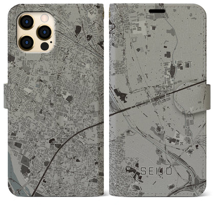 【成城（東京都）】地図柄iPhoneケース（手帳タイプ）モノトーン・iPhone 12 Pro Max 用