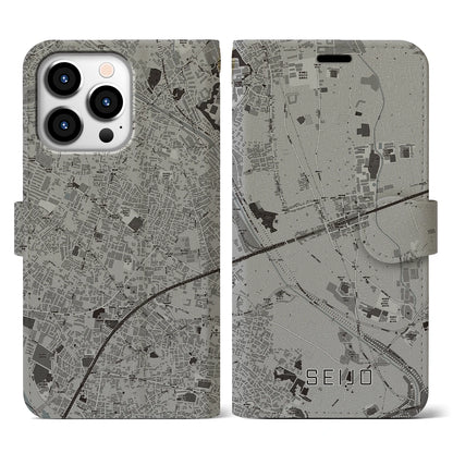 【成城（東京都）】地図柄iPhoneケース（手帳タイプ）モノトーン・iPhone 13 Pro 用