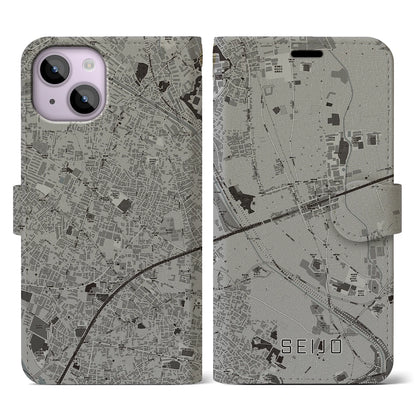 【成城（東京都）】地図柄iPhoneケース（手帳タイプ）モノトーン・iPhone 14 用