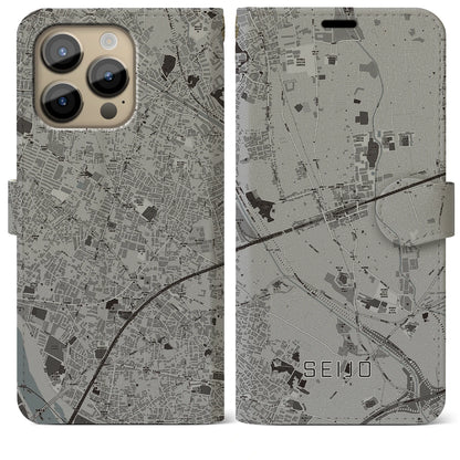 【成城（東京都）】地図柄iPhoneケース（手帳タイプ）モノトーン・iPhone 14 Pro Max 用