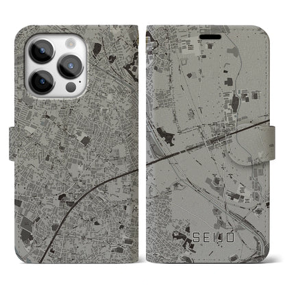 【成城（東京都）】地図柄iPhoneケース（手帳タイプ）モノトーン・iPhone 14 Pro 用