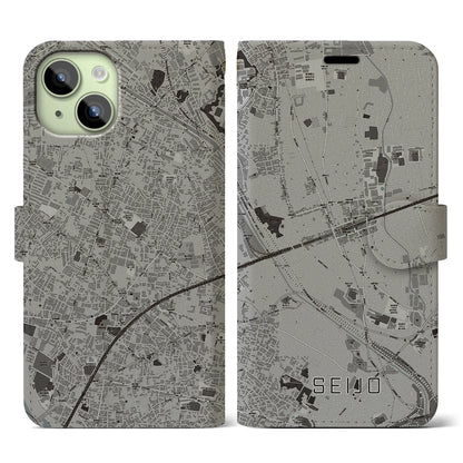 【成城（東京都）】地図柄iPhoneケース（手帳タイプ）モノトーン・iPhone 15 用