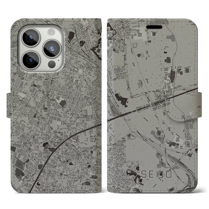 【成城（東京都）】地図柄iPhoneケース（手帳タイプ）モノトーン・iPhone 15 Pro 用