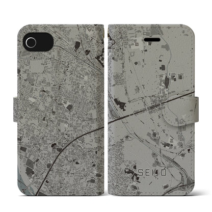 【成城（東京都）】地図柄iPhoneケース（手帳タイプ）モノトーン・iPhone SE（第3 / 第2世代） / 8 / 7 / 6s / 6 用