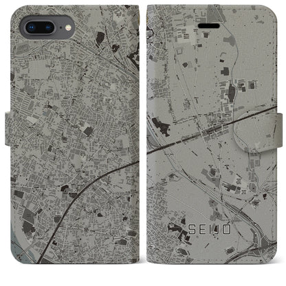 【成城（東京都）】地図柄iPhoneケース（手帳タイプ）モノトーン・iPhone 8Plus /7Plus / 6sPlus / 6Plus 用