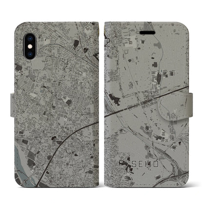 【成城（東京都）】地図柄iPhoneケース（手帳タイプ）モノトーン・iPhone XS / X 用