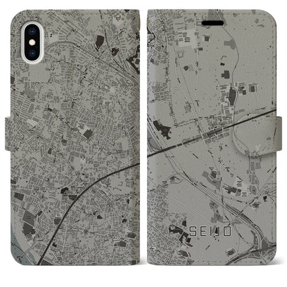 【成城（東京都）】地図柄iPhoneケース（手帳タイプ）モノトーン・iPhone XS Max 用