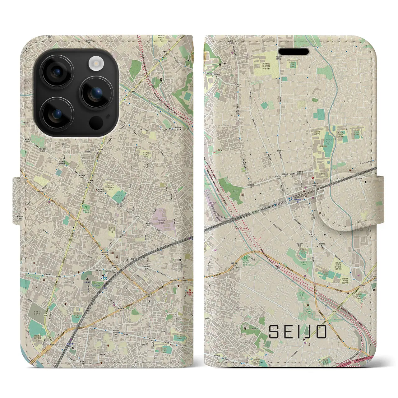 【成城（東京都）】地図柄iPhoneケース（手帳タイプ）ナチュラル・iPhone 16 用