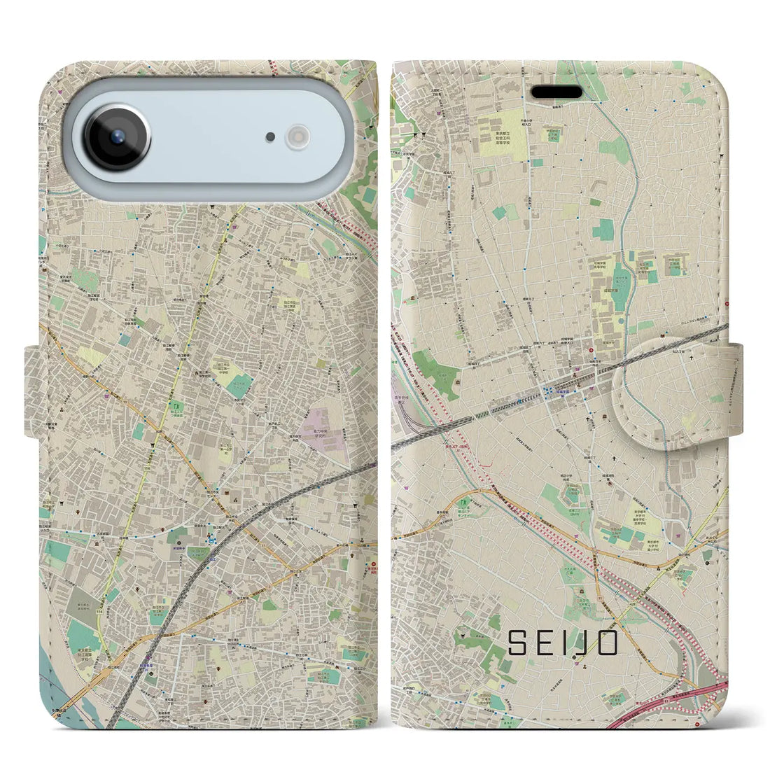 【成城（東京都）】地図柄iPhoneケース（手帳タイプ）モノトーン・iPhone 17 Pro Max 用