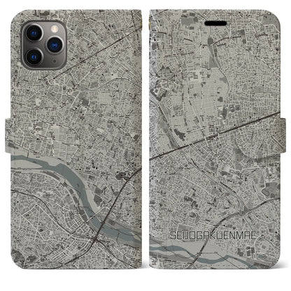 【成城学園前（東京都）】地図柄iPhoneケース（手帳タイプ）モノトーン・iPhone 11 Pro Max 用