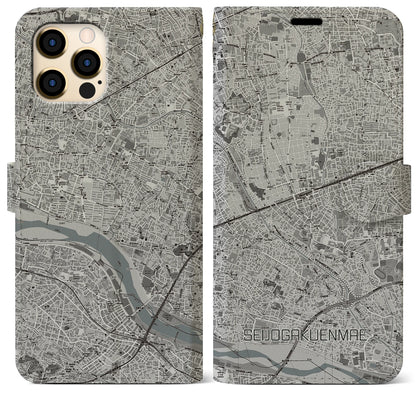 【成城学園前（東京都）】地図柄iPhoneケース（手帳タイプ）モノトーン・iPhone 12 Pro Max 用