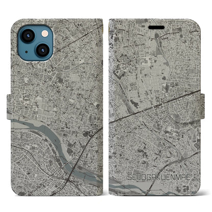 【成城学園前（東京都）】地図柄iPhoneケース（手帳タイプ）モノトーン・iPhone 13 用