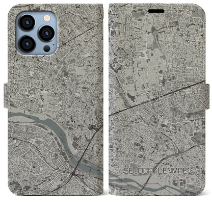 【成城学園前（東京都）】地図柄iPhoneケース（手帳タイプ）モノトーン・iPhone 13 Pro Max 用