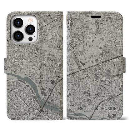 【成城学園前（東京都）】地図柄iPhoneケース（手帳タイプ）モノトーン・iPhone 13 Pro 用