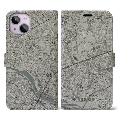 【成城学園前（東京都）】地図柄iPhoneケース（手帳タイプ）モノトーン・iPhone 14 用