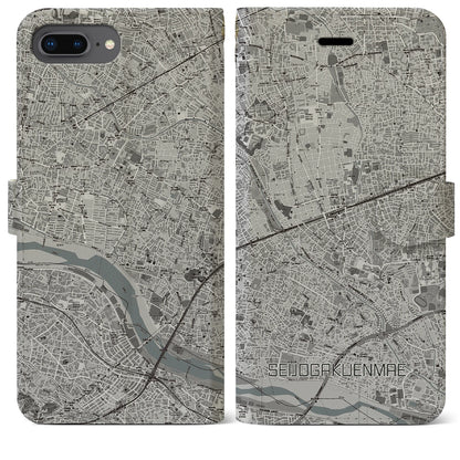 【成城学園前（東京都）】地図柄iPhoneケース（手帳タイプ）モノトーン・iPhone 8Plus /7Plus / 6sPlus / 6Plus 用