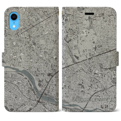 【成城学園前（東京都）】地図柄iPhoneケース（手帳タイプ）モノトーン・iPhone XR 用