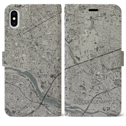 【成城学園前（東京都）】地図柄iPhoneケース（手帳タイプ）モノトーン・iPhone XS Max 用