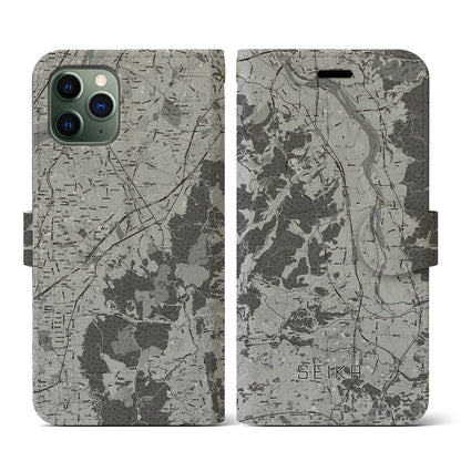 【精華（京都府）】地図柄iPhoneケース（手帳タイプ）モノトーン・iPhone 11 Pro 用