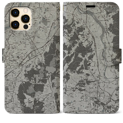 【精華（京都府）】地図柄iPhoneケース（手帳タイプ）モノトーン・iPhone 12 Pro Max 用