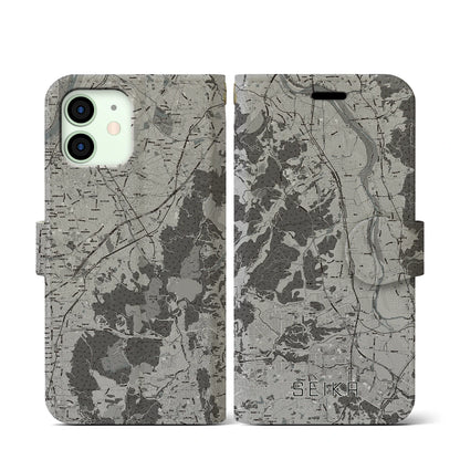 【精華（京都府）】地図柄iPhoneケース（手帳タイプ）モノトーン・iPhone 12 mini 用