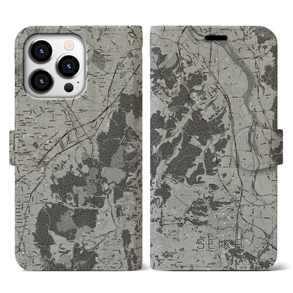 【精華（京都府）】地図柄iPhoneケース（手帳タイプ）モノトーン・iPhone 13 Pro 用